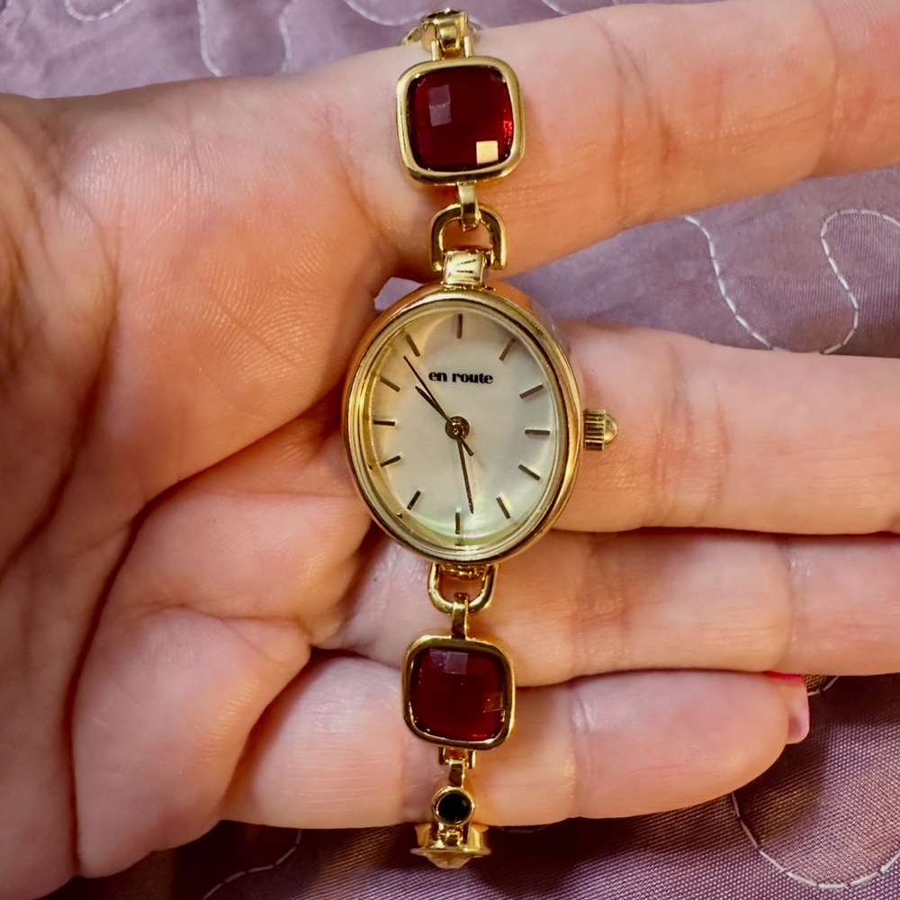 En Route Gold Tone Bracelet Watch with Multiple Gem Accents